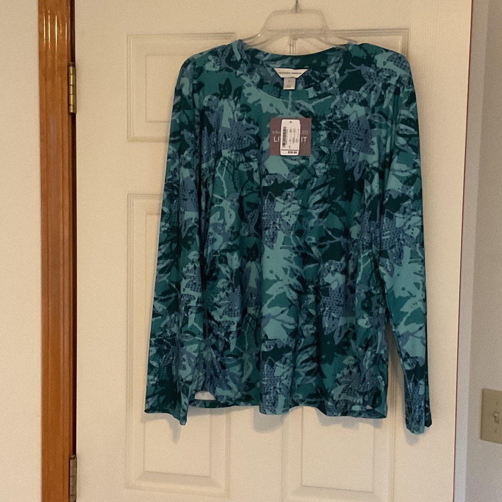 Christopher & Banks Teal Floral Long Sleeve Top